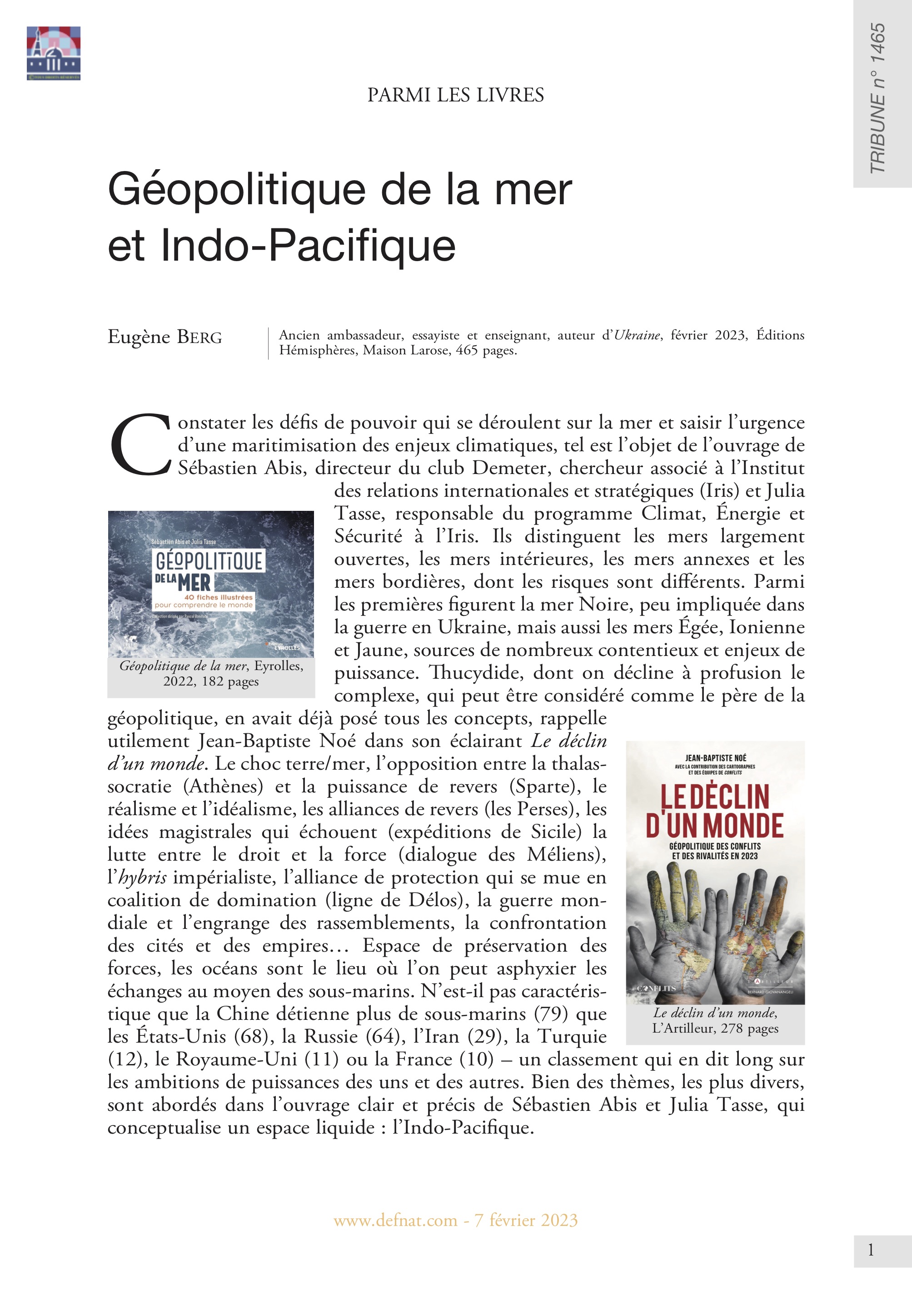 Parmi les livres – Géopolitique de la mer et Indo-Pacifique (T 1465)
